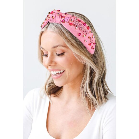Western Knotted Headband for Women Pink Cowgirl Beaded Rhinestone Accessories main image 6